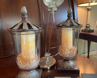 Decorative candle urns, Lucite and Metal Accent Lamp