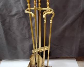 Lot #22: Vintage Brass Fireplace Set