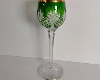 LOT #2: CHOICE OF 9 COLOR CUT TO CLEAR VINTAGE CRYSTAL WINE HOCKS