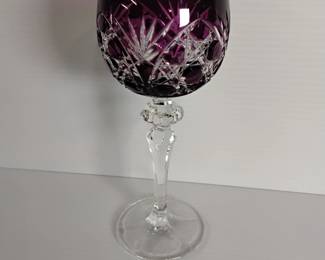 LOT #2: CHOICE OF 9 COLOR CUT TO CLEAR VINTAGE CRYSTAL WINE HOCKS