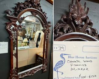 Lot #38:  Ornate wood framed mirror, modern era