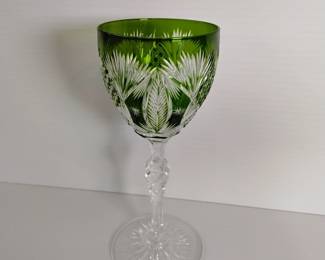 LOT #2: CHOICE OF 9 COLOR CUT TO CLEAR VINTAGE CRYSTAL WINE HOCKS