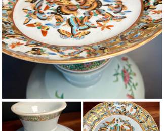 Lot # 30: Antique  Chinese Hand Painted Tazza "1000 Butterflies" 