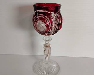 LOT #2: CHOICE OF 9 COLOR CUT TO CLEAR VINTAGE CRYSTAL WINE HOCKS