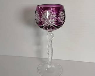 LOT #2: CHOICE OF 9 COLOR CUT TO CLEAR VINTAGE CRYSTAL WINE HOCKS