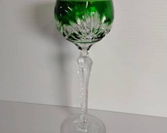 LOT #2: CHOICE OF 9 COLOR CUT TO CLEAR VINTAGE CRYSTAL WINE HOCKS