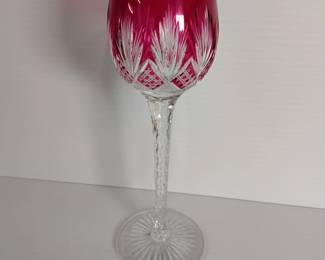 LOT #2: CHOICE OF 9 COLOR CUT TO CLEAR VINTAGE CRYSTAL WINE HOCKS