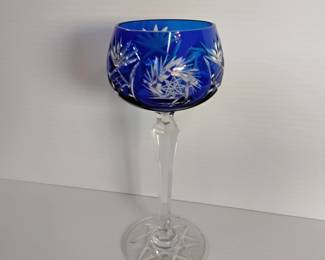 LOT #2: CHOICE OF 9 COLOR CUT TO CLEAR VINTAGE CRYSTAL WINE HOCKS