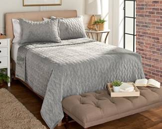 Berkshire Blanket Boho Braid Quilted Coverlet, Twin, Gray