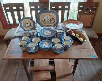 farmhouse dining table, Spongeware set