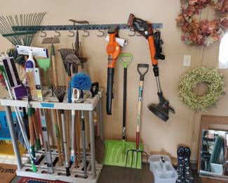 garden tools, Black and Decker edger/ blower, wreathes