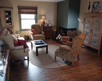 crocks, pie safe, wing back recliners, high back sofa