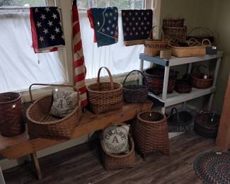 baskets, 48 star flags, seed bag pillows
