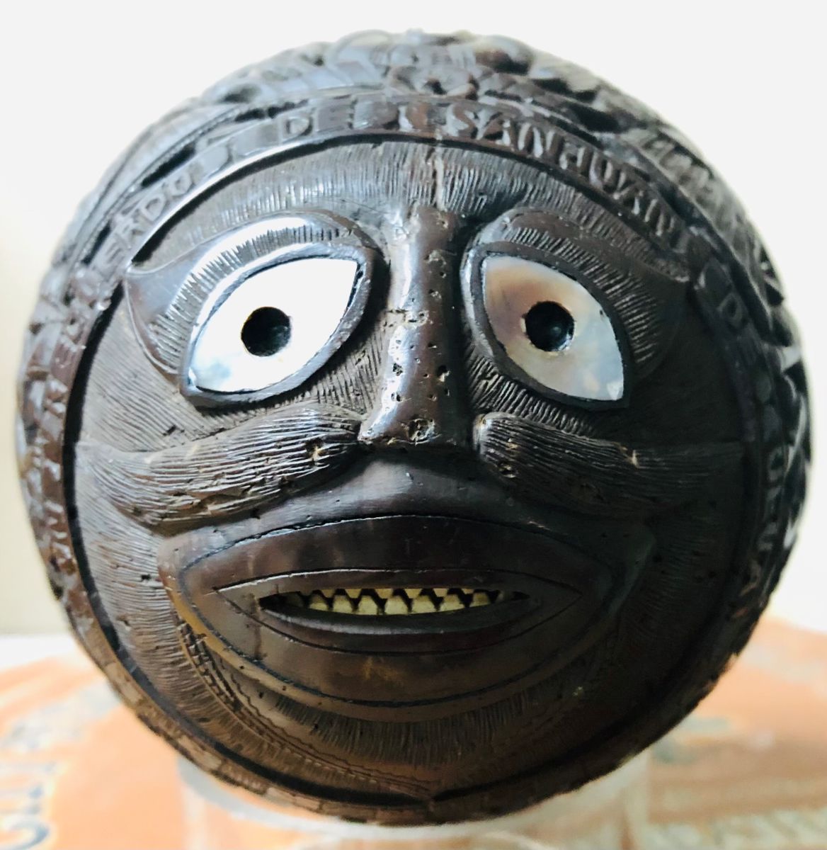 Rare Carved Coconut Cash Stash Box Mexico 1800s