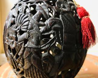 Rare Carved Coconut Cash Stash Box Mexico 1800s