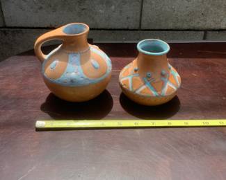 Set of 2 Unique Sm Pottery Vases