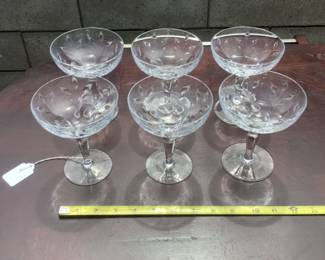 Set of 6 Hand Etched Champagne Glasses
