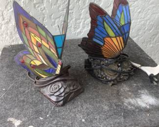 Pair of 2 Tiffany Style Butterfly Lamps 9in