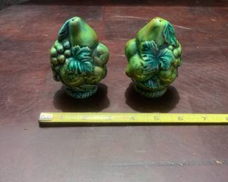 Set of Vintage Ceramic Green Fruit Salt and Pepper Shakers