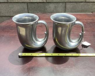 Set of 2 Vintage Italian Leonard Pewter Pain Mugs