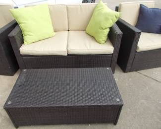 Patio love seat, 2 chairs and coffee table