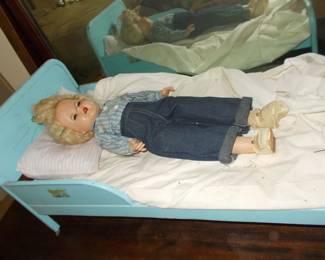 Vintage doll and bed