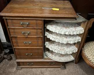 Victorian cabinet with corner shelf that closes