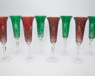 Set of 8 Waterford Christmas Tree Fluted Champagne Glasses — Amazing Huge Brentwood Estate Sale located in a 5,000+ sqft home located off Granny White Pike Road near Murray Lane — Brentwood, TN — Vintage Jewelry, Clothing, Purses, Collectibles —Only minutes from Nashville Tennessee, Franklin, Cools Springs, Belle Meade, Green Hills, Governors Club, Nolensville, Spring Hill, Columbia, Murfreesboro, Smyrna, Berry Hill.