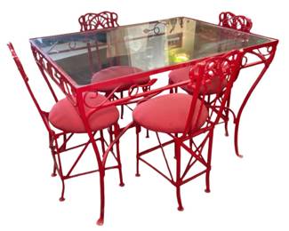 Fabulous 1940s Red Outdoor Patio Set 