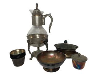 Silver Plated Coffee Pot and Dishes 