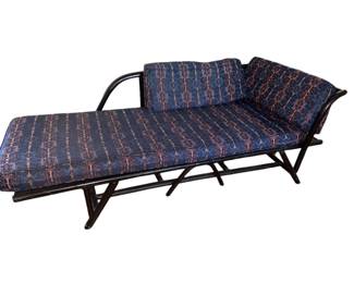 Mid Century Black Rattan Chaise Lounge 