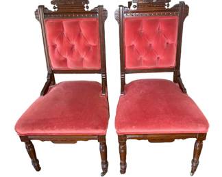 Eastlake Red Velvet Chairs 