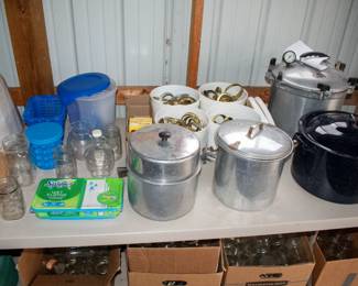Canning supplies, pressure cooker.