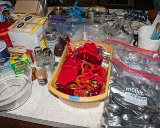 Cookie cutters, silverware, vases, salt and pepper shakers, knifes.