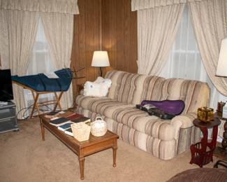 Couch, end tables, coffee table, lamps