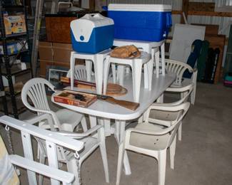 Outdoor table and chairs, coolers, and more.