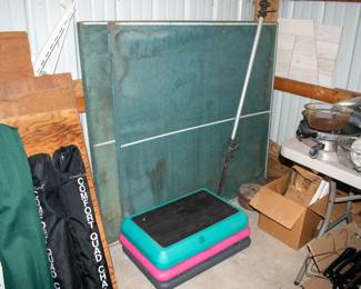 Ping pong table, aerobic stepper.