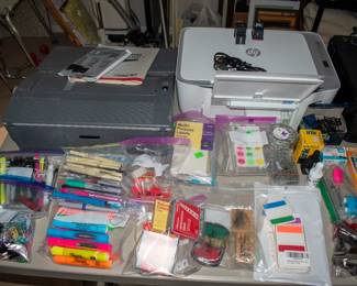 more office supplies, HP printers, Smith corona type writer.