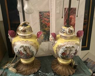 Antique vaces that were converted to lamps