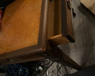 Antique leather and wood coffee table