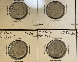 Buffalo nickels and other coins.