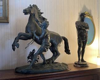 Large bronze Marley horses sculpture.