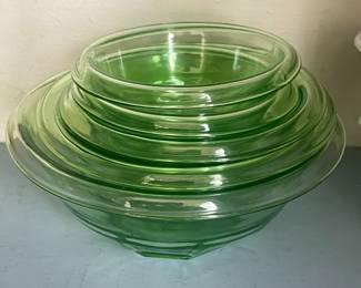 Green depression glass bowls.