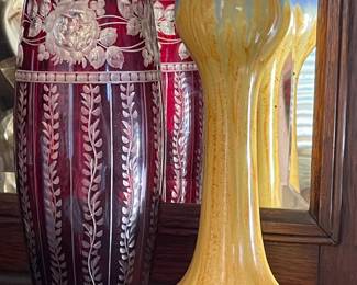 Bohemian ruby cut to clear vase.