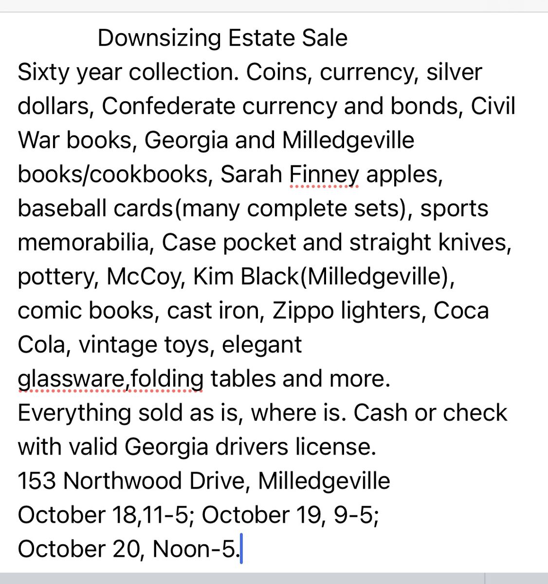 Downsizing collector estate sale in milledgeville ga starts on 10 18 2024