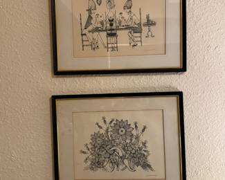 RARE hand-signed Aldora Guarnera (1926-2002) black & white lithographs.