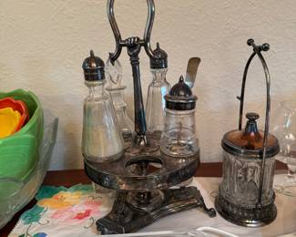 Vintage Victorian glass condiment caddy set by
Reed & Barton.