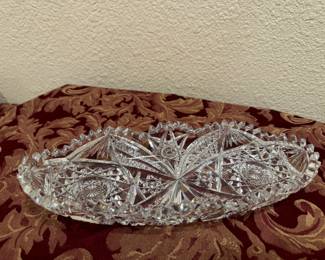 American Brilliant sawtooth edged celery dish. Star pinwheel pattern.