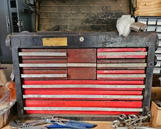 Well used toolbox with drawers