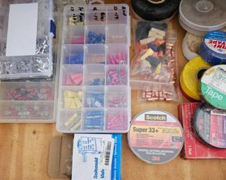 Various electrical accessories in workbench